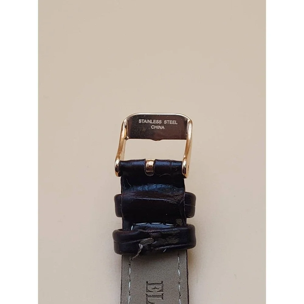 SEIKO ELLEN TRACY Watch Rose Gold Tone Deep Brown Alligator Band Heart CZ